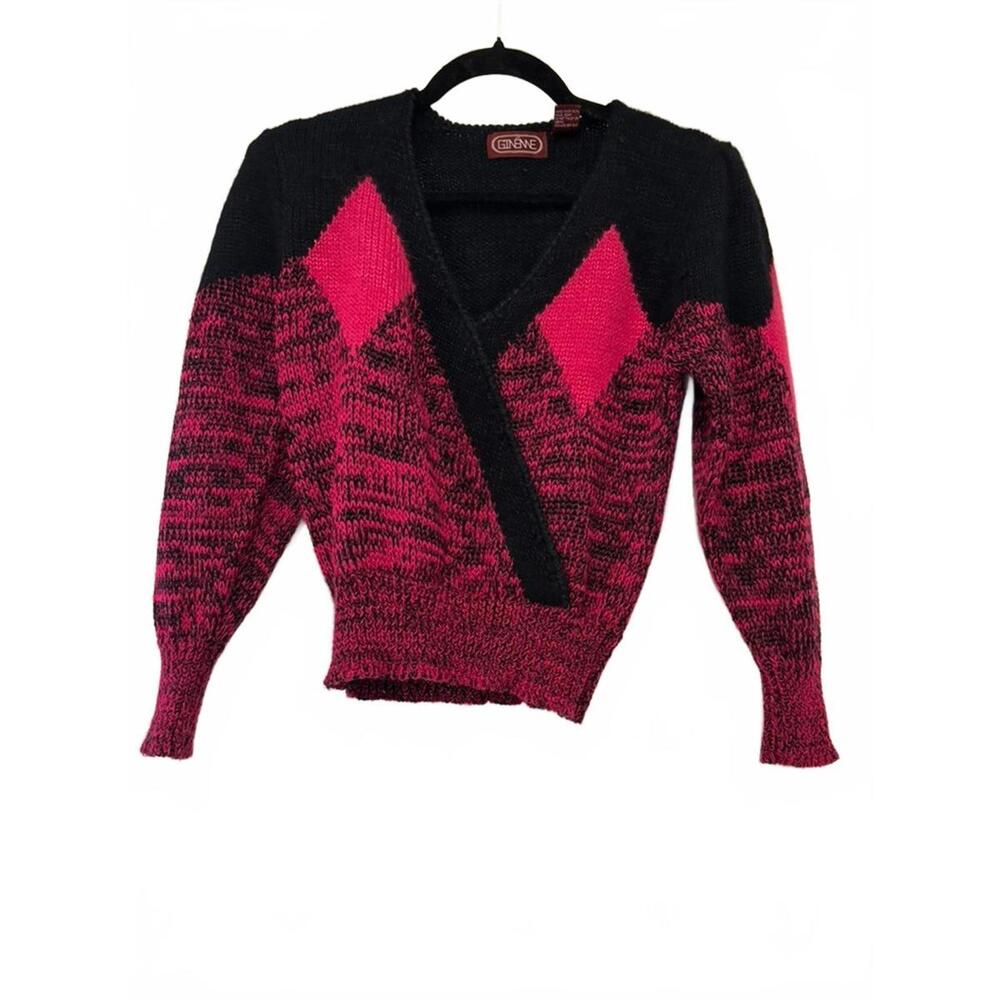 Vintage Ginennne angora/lambswool blend pink and black sweater sz S #1657